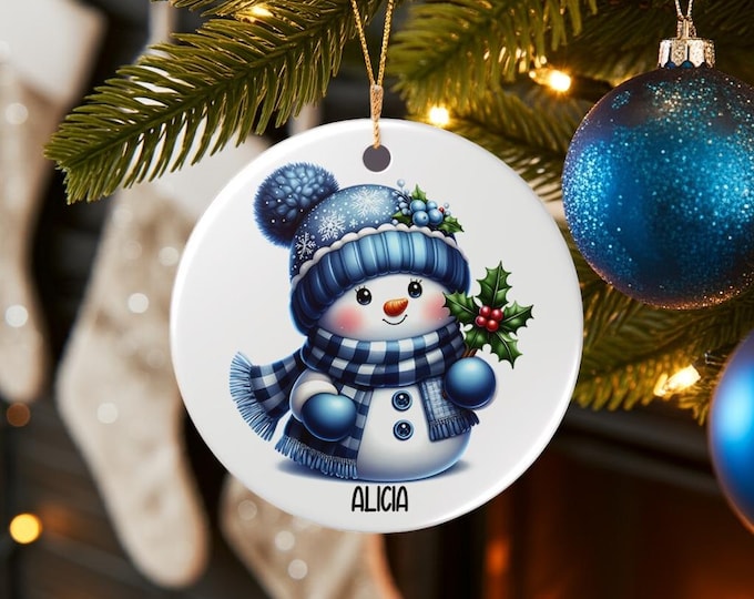 Blue Snowman Personalized Ornament (30 designs)
