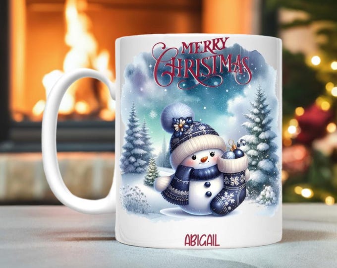 Blue Snowpeople Customizable Mug