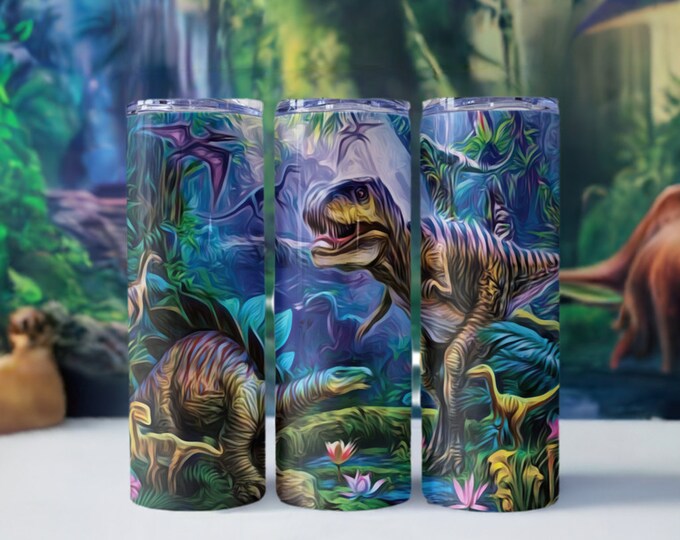 Dinosaur Stainless Steel Tumbler with Lid and Straw