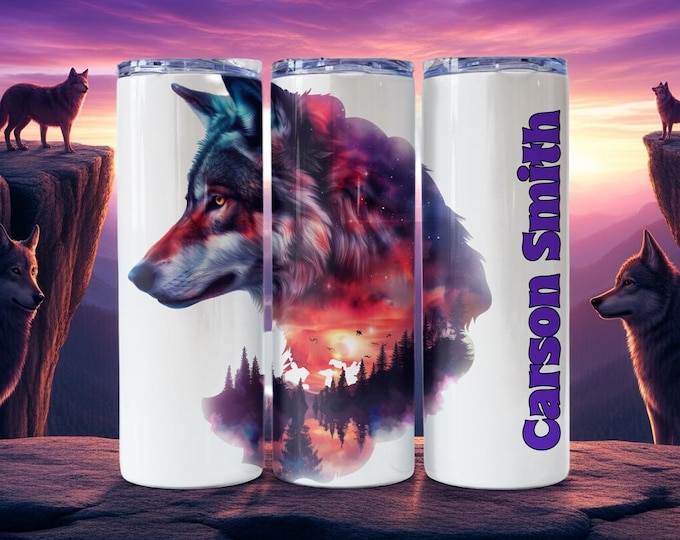 Artistic Wolf Personalized Tumbler (11 wolf choices)