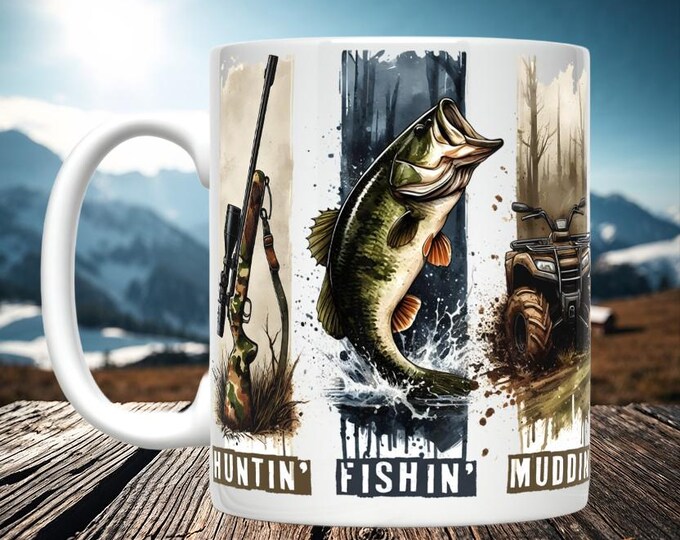 Hunting, Fishing, Mudding Vertical Design Mug