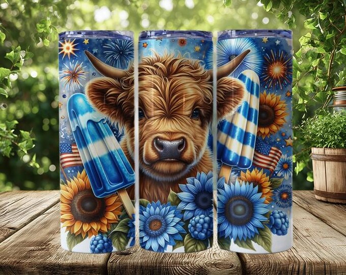 Fourth of July Highland Cow Tumbler