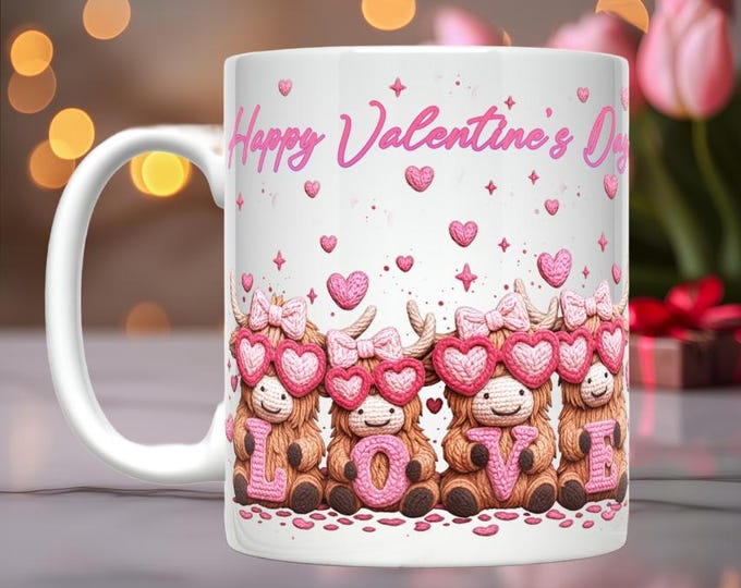 Happy Valentine's Day Highland Cow Mug