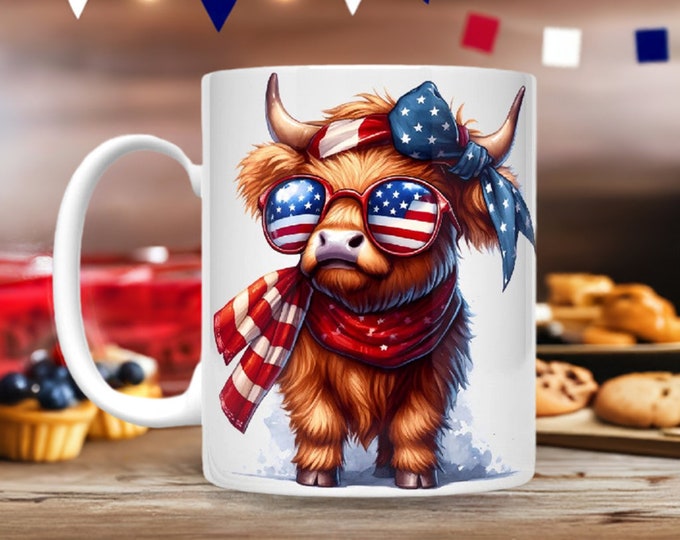 Patriotic Baby Highland Cow Mugs