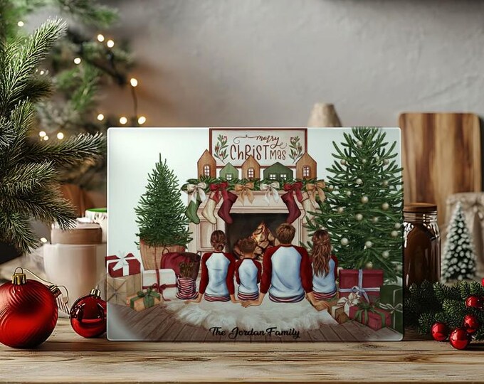 Customizable Christmas Family Glass Cutting Board