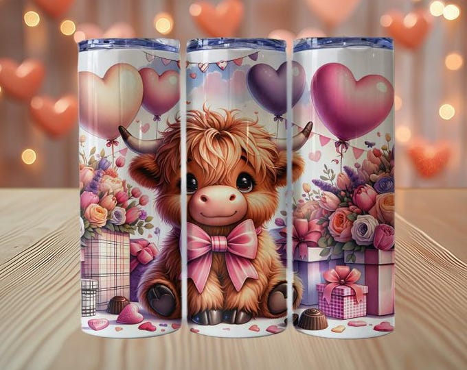 Valentine's Day Highland Cow Tumbler