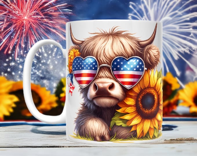 Patriotic Highland Cow Headshot Mugs