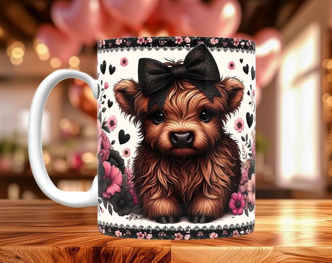 Cute Highland Cow Valentine Mugs (10 styles)
