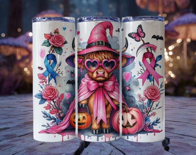 Highland Cow Pink Witch Halloween Tumbler