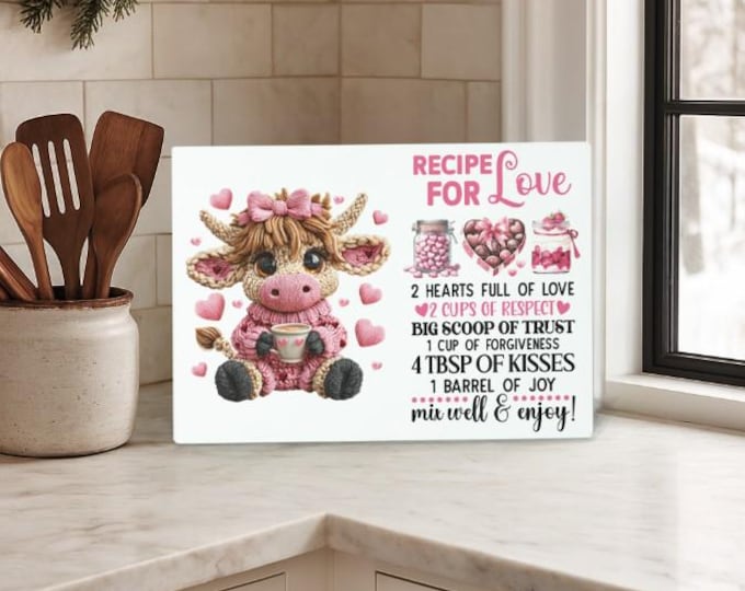Recipe For Love Highland Cow Glass Cutting Board