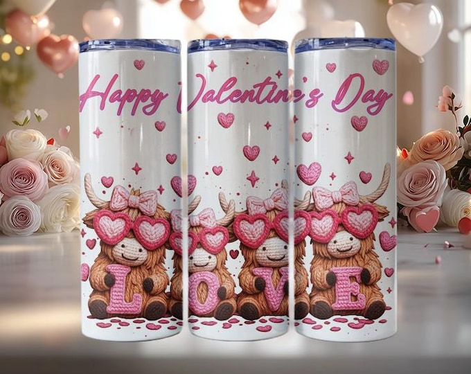 Happy Valentine's Day Highland Cows Tumbler