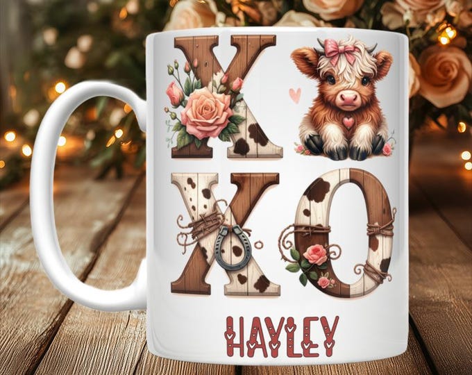 Personalized Valentine Highland Cow Mugs