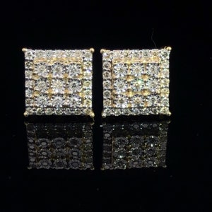10K Yellow Gold with Natural Diamond  0.58CT or 0.74CT- Square Stud Earring Al65