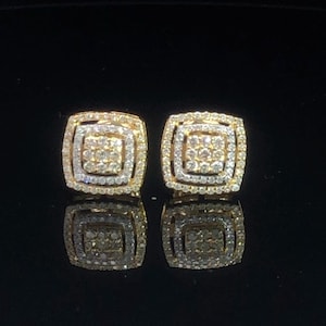 10K Yellow Gold with 0.50 CT Natural Diamonds- Square Stud Earrings AL51