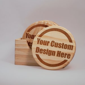 Personalized Engraved Wood Coasters with box - Set of 6, Great Gifts, Monogram Coasters, Logo Coasters, Wedding Favors, Save The Date