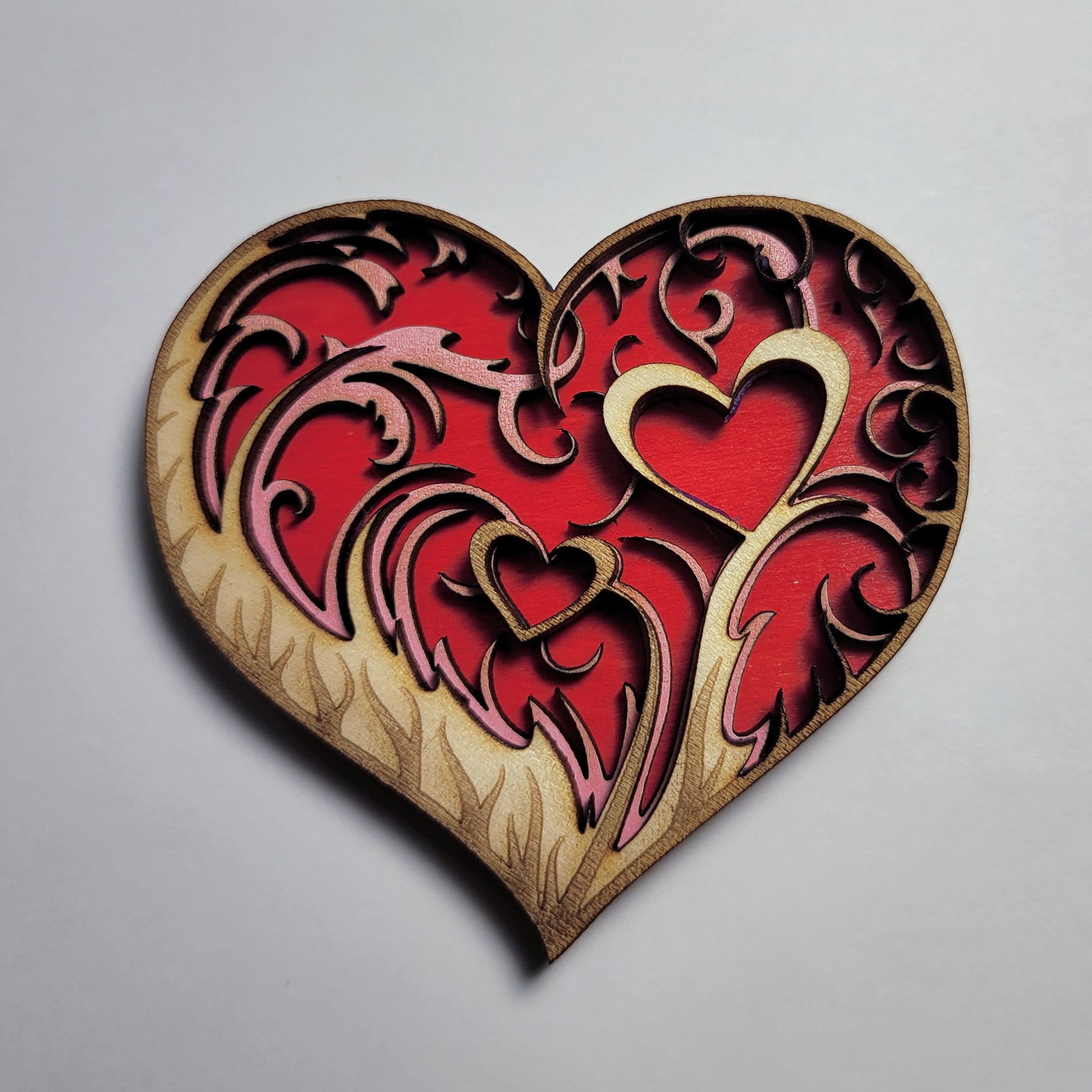 Handmade Wood Heart Magnet, Trio Layered Fridge Decor, Rustic Kitchen Decor, Gift Set, Unique Wooden Hearts