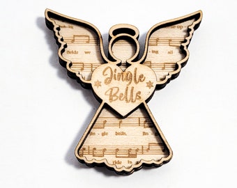 Wood Angel Magnets, Caroling Angel Magnets, Handcrafted in USA Magnet, Engraved Angel Magnets, Music Magnet, with Sheet Music Engraving