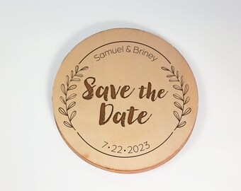 Custom Save the Dates Wood Engraved with Magnet