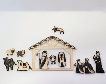 Magnet Nativity Scene, Wood Magnet Nativity Scene, Boho Nativity Magnets