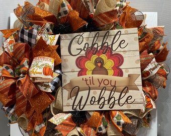 Thanksgiving front door wreath, holiday wreath, Thanksgiving gift , give thanks wreath, gobble wreath, entryway,wall decorations,