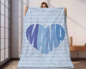 Personalized Mama Heart Blanket Mothers Day Gift, Custom Name Soft Blanket Mama Gift from Kids Valentines Day Gift Mom Birthday Announcement