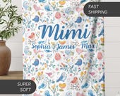 Personalized Mimi blanket gift Nana Name Blanket Gift with Grandkid Names Custom Gigi Watercolor Birds Lap Blanket Bird Lover Gift for Mimi