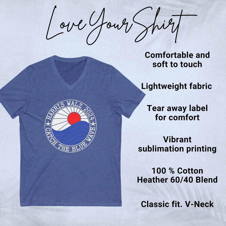 Camiseta de cuello en V Ride the Blue Wave de Kamala Harris Walz