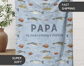 Personalized Papa  Blanket Gift, Gramps Custom Name Blanket Soft Throw Gift for Pawpaw Fathers Day Birthday Gift from Grandkids Fish Blanket
