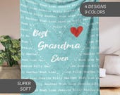 Custom Grandma Name Blanket, Personalized Grandma Throw with Grandkids Names Nana Gigi Mimi Heart Mothers Day Gift New Grandma Announcement
