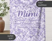 Personalized Mimi blanket gift Mimi Name Blanket Gift with Grandkid Names Custom Nana Lap Blanket Toile Bird Lover Mothers Day Gift for Mimi