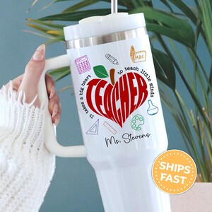Teacher 40oz Tumbler Personalized Teacher Doodle Tumbler with Handle, Custom 40 oz Teacher Tumbler Teacher Appreciation End of Year Gift
