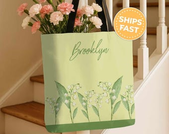 Custom Birth Flower Tote Personalized Tote Bag, Birth Flower Gift, Mothers Day Gift Floral Tote Bag, Wildflower Tote for Mom Teacher Grandma