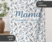Personalized Mama blanket gift Mama Name Blanket Gift with Kid Names Custom Mom Lap Blanket Watercolor Bird Lover Gift for Mom from Daughter