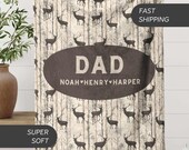 Personalized Dad Blanket Gift, Custom Father Name Blanket Soft Throw Gift for Daddy Fathers Day Gift Birthday Gift from Kids Deer Blanket