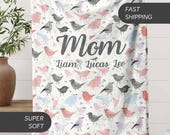 Personalized Mom blanket gift Mama Name Blanket Gift with Kid Names Custom Mom Lap Blanket Watercolor Bird Lover Gift for Mama from Daughter
