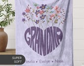 Personalized Grandma Blanket with Kids Names, Wildflower Name Blanket Gift from Grandkids New Nana Blanket Custom Mothers Day Birthday Gift