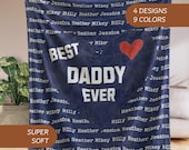 Custom Daddy Blanket with Kids Name Personalized Fathers Day Heart Blanket Gift for Pop Papa, Custom Dad Gift from Kids Best Dad Ever Gift