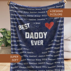 Custom Daddy Blanket with Kids Name Personalized Fathers Day Heart Blanket Gift for Pop Papa, Custom Dad Gift from Kids Best Dad Ever Gift