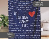 Custom Grammy Name Blanket, Personalized Grandma Throw with Grandkids Names Nana Gigi Mimi Heart Mothers Day Gift New Grammy Announcement