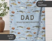 Personalized Dad Blanket Gift, Custom Father Name Blanket Soft Throw Gift for Daddy Fathers Day Gift Birthday Gift from Kids Fishing Blanket