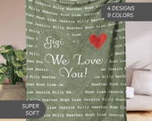 Custom Gigi Name Blanket, Personalized Grandma Throw with Grandkids Names Nana Gigi Mimi Heart Mothers Day Gift New Gigi Baby Announcement