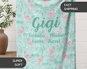 Personalized Gigi blanket gift Gigi Name Blanket Gift with Grandkid Names Custom Grandma Flamingo Lap Blanket Bird Lover Gift for Mimi