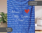 Mimi Blanket Custom With Kids Names Blanket, Mothers Day Gift, Gigi Nana Grandma Gift, Personalized Name Blanket Mimi We Love You Blanket