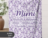 Custom Mimi blanket gift Gigi Name Blanket Gift with Grandkid Names Personalized Grandma Toile Floral Lap Blanket Christmas Gift for Mimi