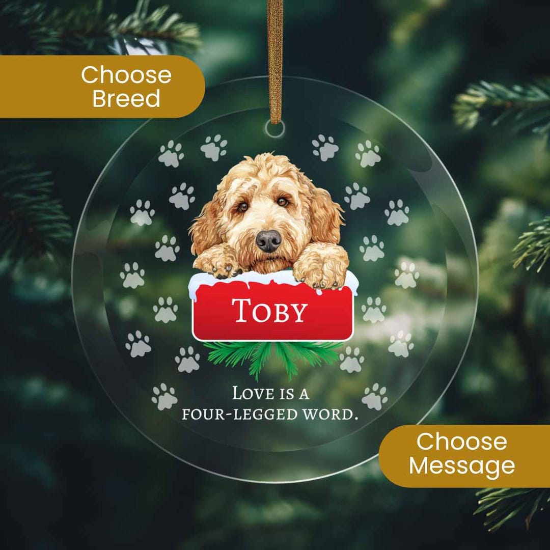 Labradoodle Personalized Peeking Dog Glass Ornament Cute Saying Custom ...