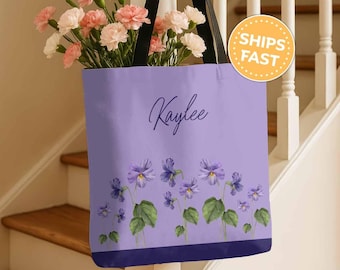 Custom Birth Flower Tote Personalized Tote Bag, Birth Flower Gift, Mothers Day Gift Floral Tote Bag, Wildflower Tote for Mom Teacher Grandma