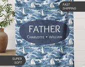 Custom Father Blanket Gift, Personalized Father Name Blanket Soft Throw Gift for Daddy Birthday Fathers Day Gift from Kids Boating Blanket