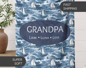 Grandpa Personalized Blanket Gift, Gramps Custom Name Blanket Soft Throw Gift for Papa Fathers Day Birthday Gift from Grandkids Boat Blanket