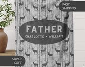 Custom Dad Blanket Gift, Personalized Father Name Blanket Soft Throw Gift for Daddy Fathers Day Gift Birthday Gift from Kids Deer Blanket