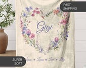 Custom Gigi Wildflowers Blanket Gift, Personalized Grandma Blanket with Grandkids Names Throw, Grandma Gigi Mimi Mothers Day Gift from Kids